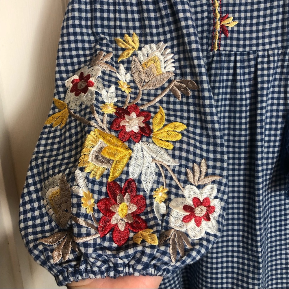 Reba Boho Gingham Top with Tassels and Embroidery Size L - Picture 5 of 10